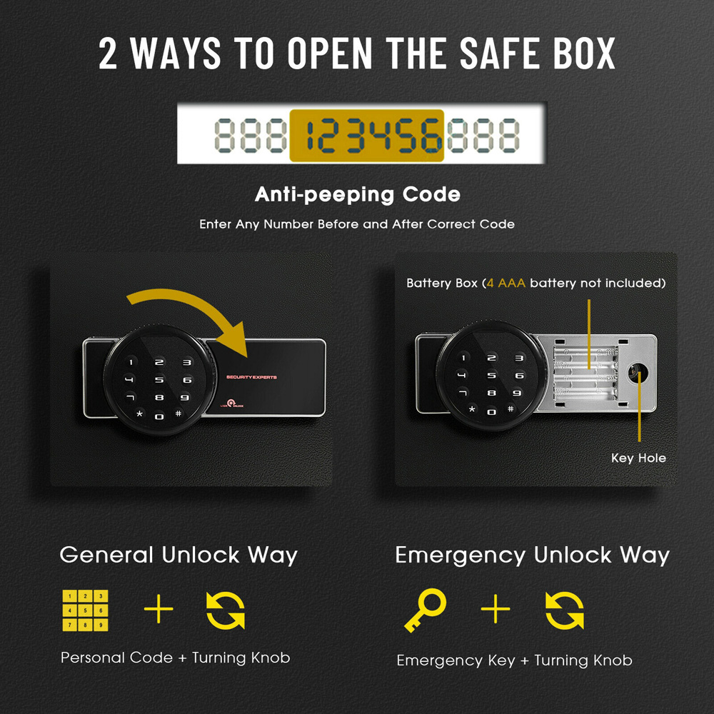 Costway Black Digital Security Safe Box with Keys Image 8
