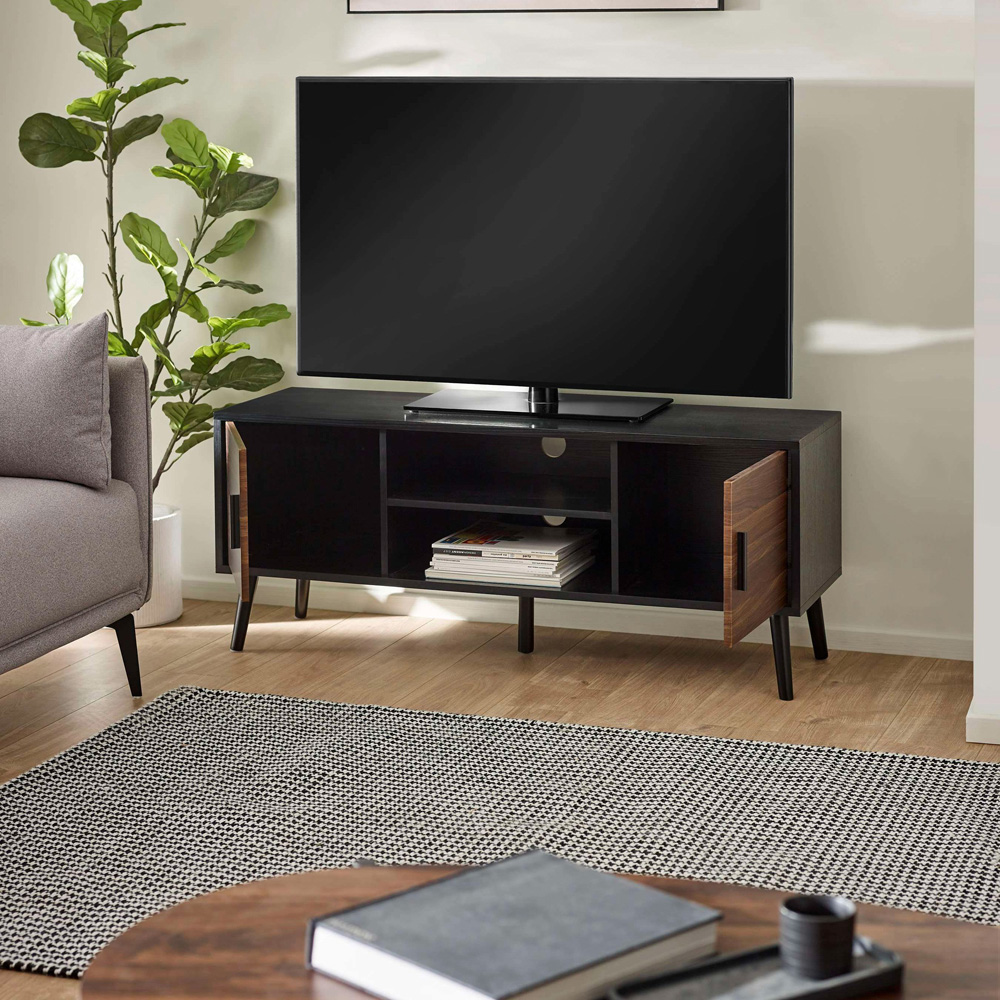 Julian Bowen Trent 2 Door Walnut and Black Large TV Stand for 55 inch Image 8