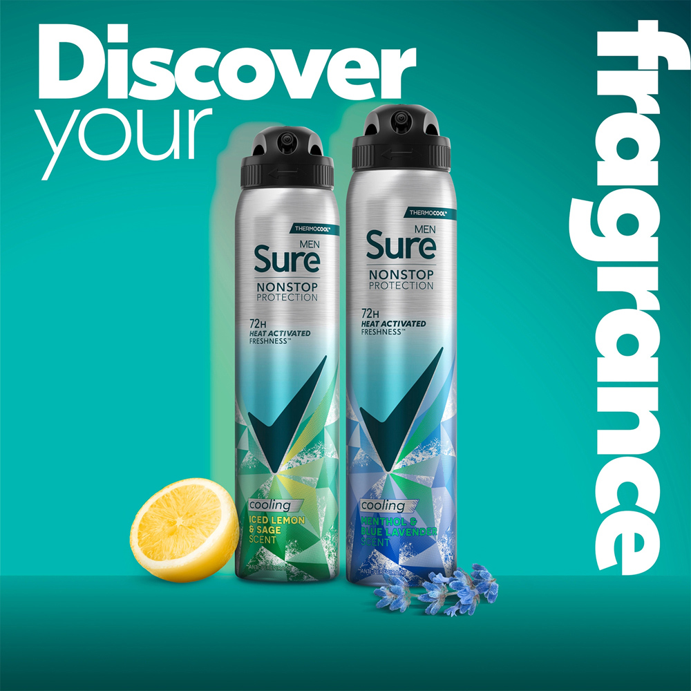 Sure Men Nonstop Protection Menthol and Blue Lavender Anti-Perspirant Spray 250 ml 6 Pack Image 6