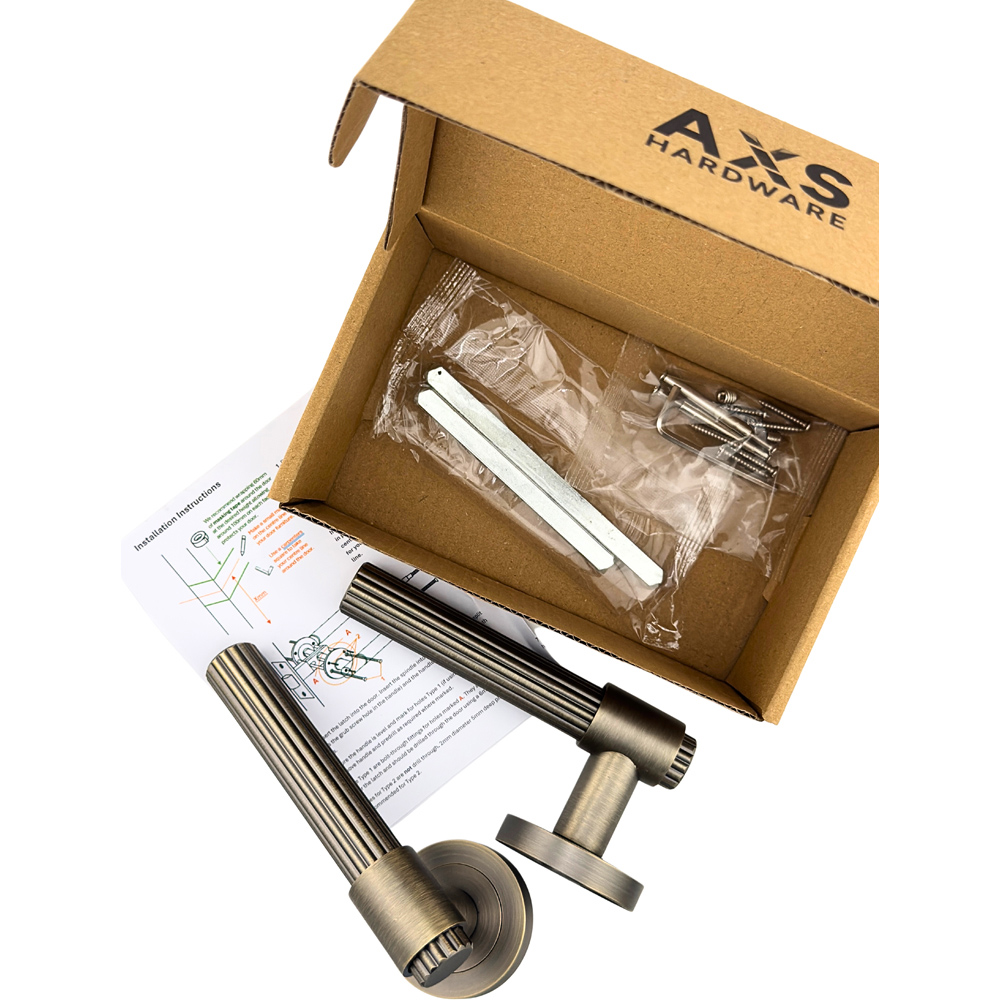 AXS Hardware Nevada Antique Brass Bathroom Door Handles on Rose Image 7