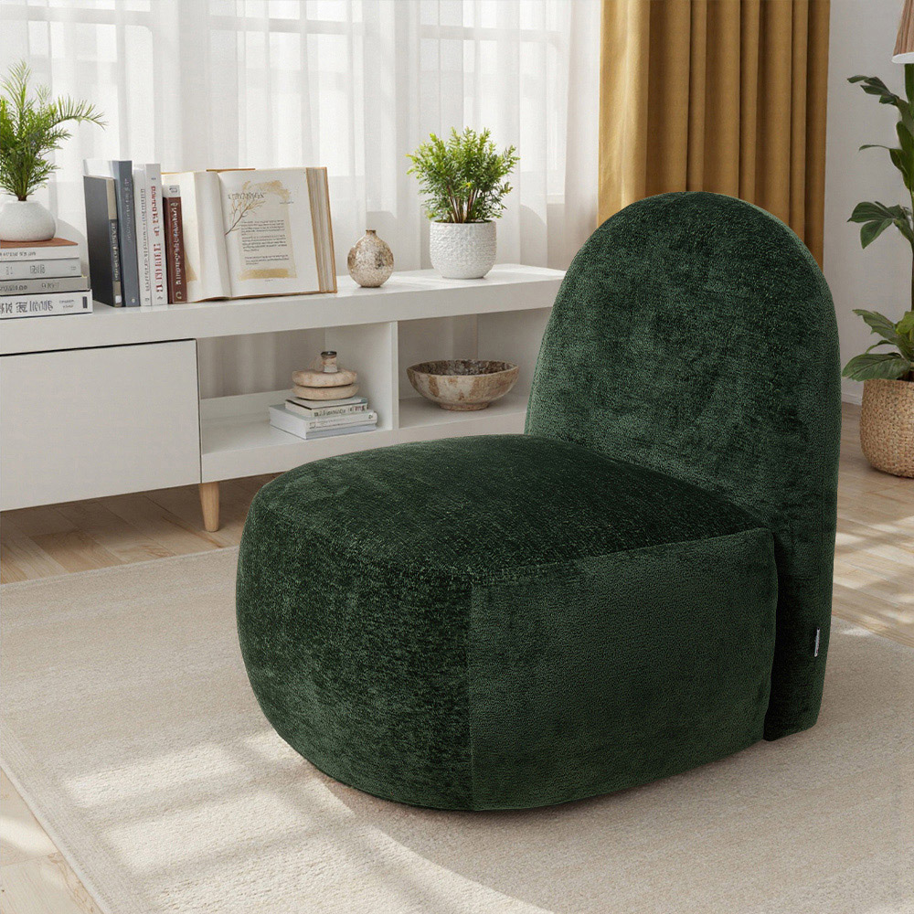 Living and Home Modern Green Chenille Upholstered Lounge Chair Image 3