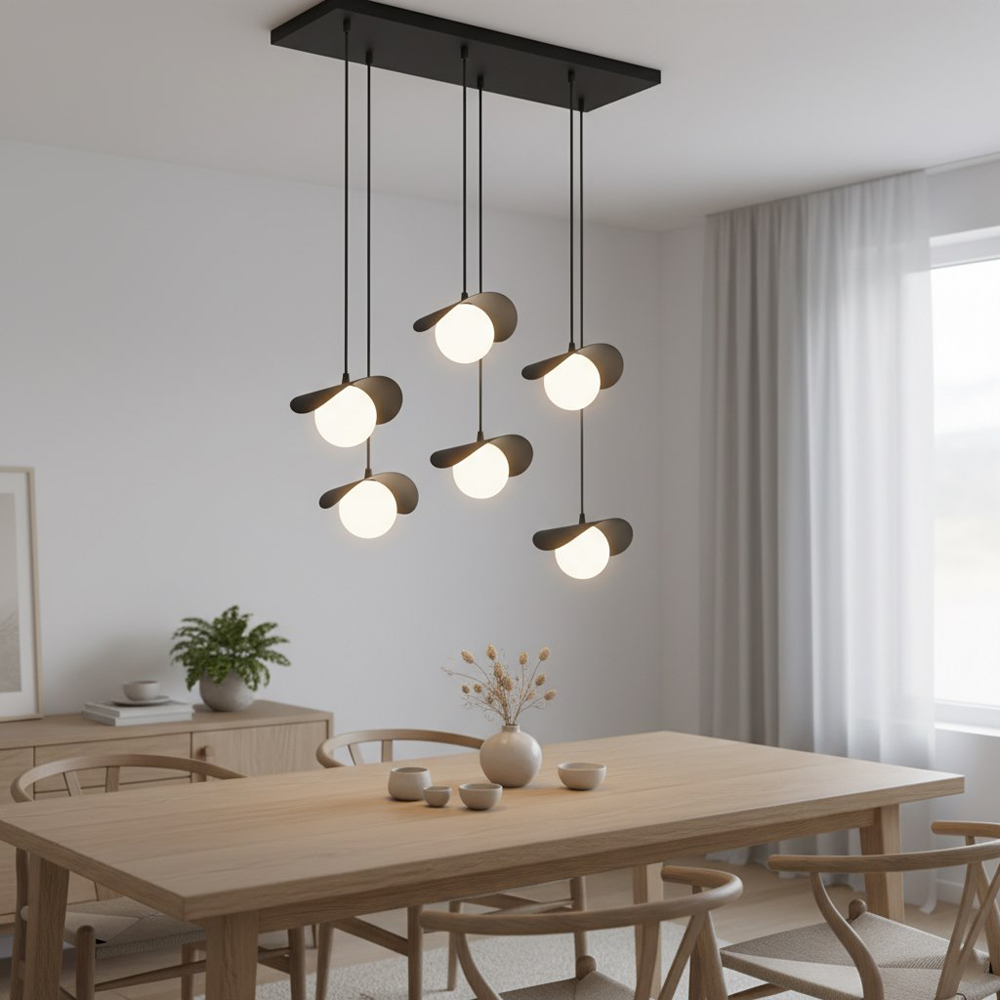 Emibig Ritual 6 Light White Shade Black Pendant Lamp Image 5