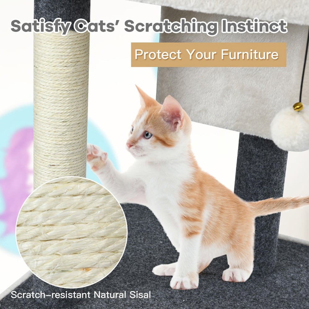 Costway 2 Tier White Cat Climbing Tree with Scratching Post and Plush Ball Image 4