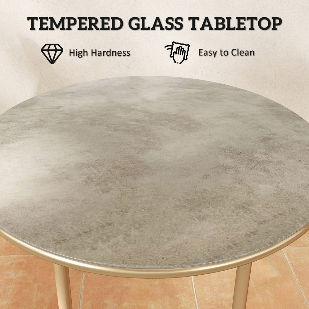 Outsunny Beige Faux Marble Glass Top Round Garden Coffee Table Image 8