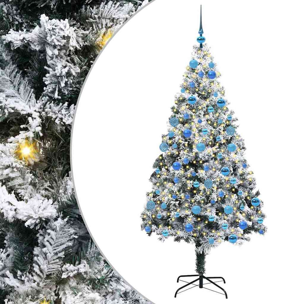 vidaXL Pre-Lit Blue Baubles White Artificial Christmas Tree 6ft Image 2