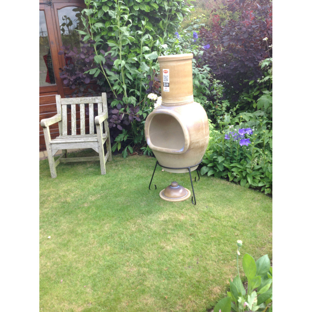 Gardeco Asteria Extra Large Glazed Cappuccino Chimalin AFC Chimenea with Stand and Lid Image 4