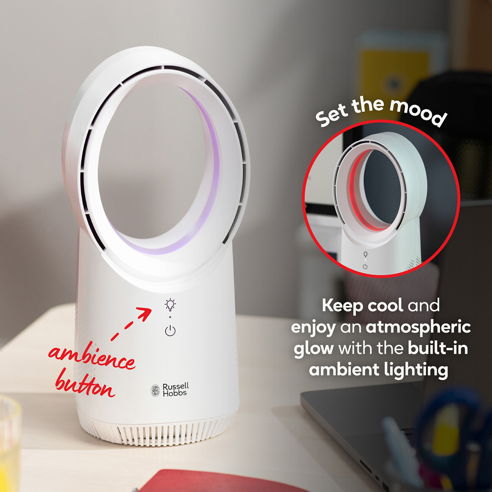Russell Hobbs White Quiet Bladeless Compact Desk Fan with USB Image 6