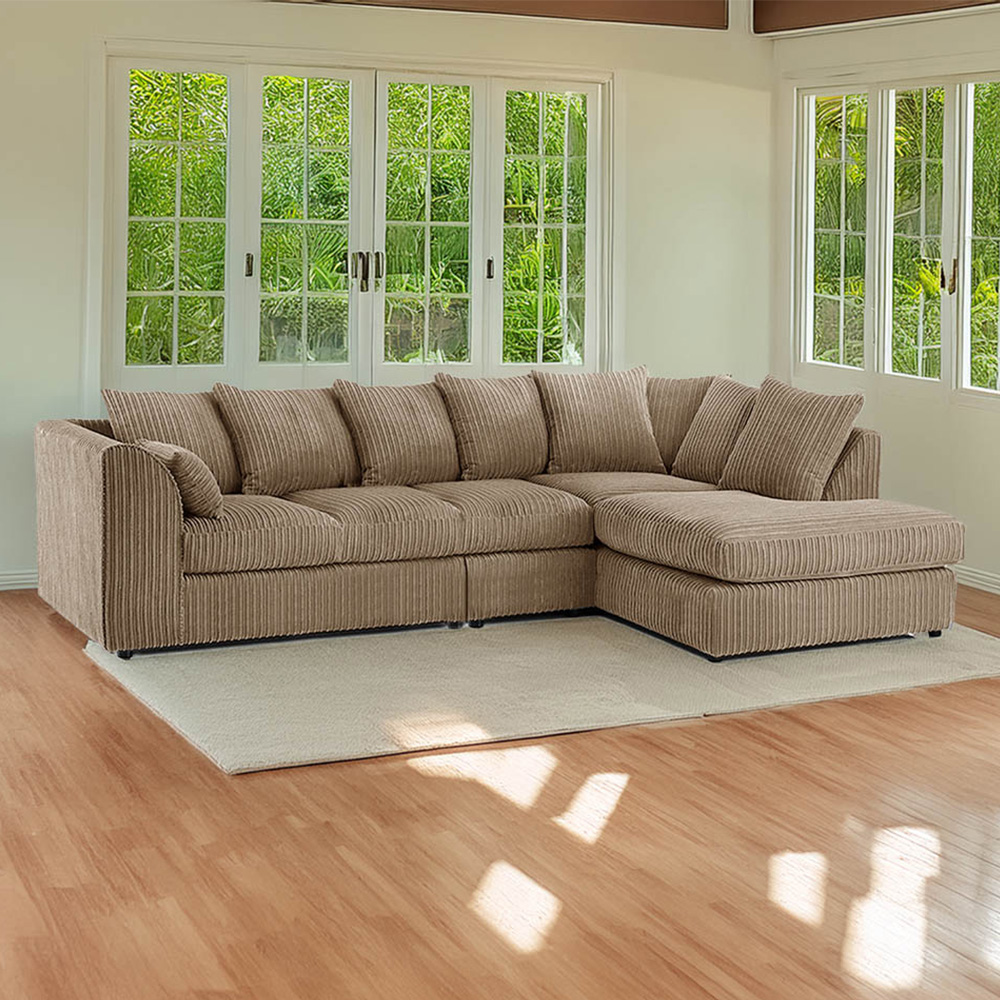 Luxor 4 Seater Coffee Jumbo Cord Right Hand Facing Scatter Back L Shaped Corner Sofa Set Image 1