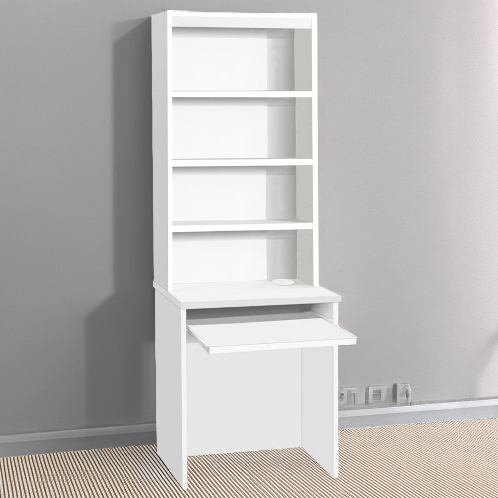 R White Cabinets 4 Shelf Small Laptop Desk with Keyboard Tray and Hutch White Image 1
