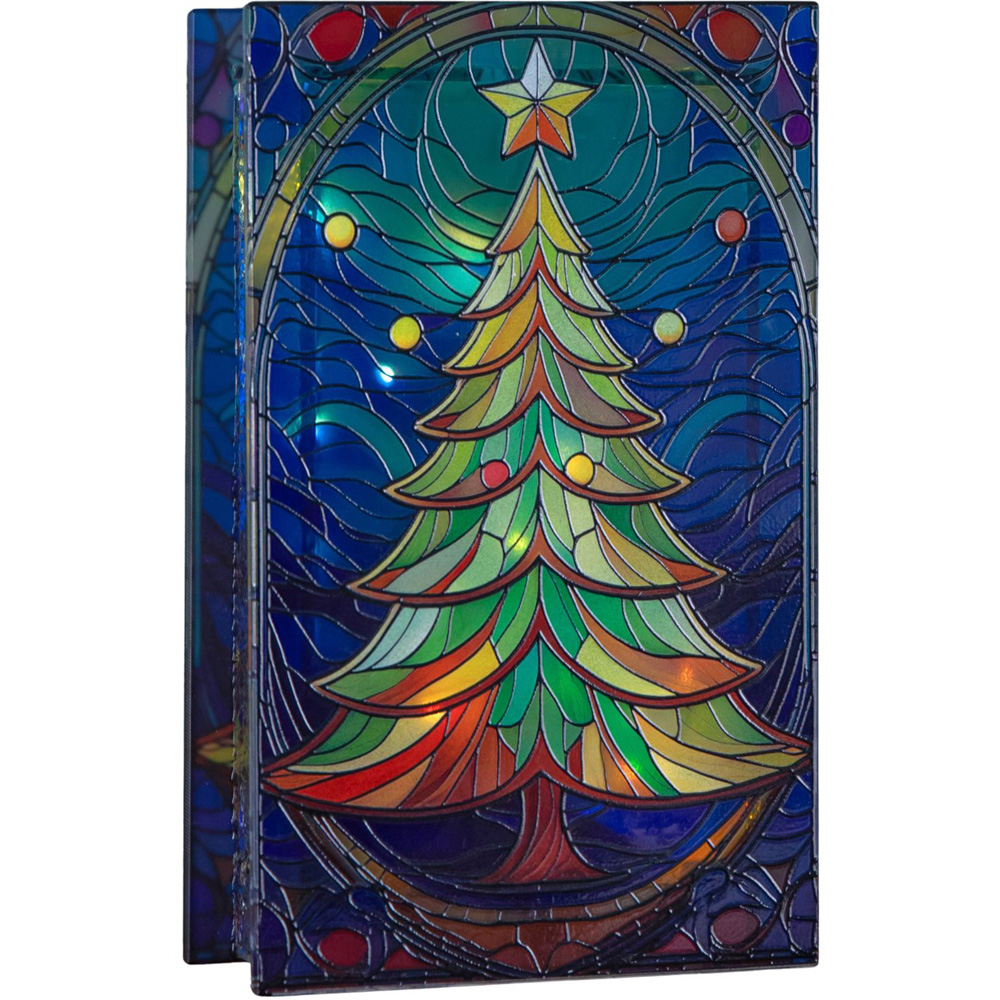 Samuel Alexander Warm White LED Double Sided Stained Glass Light Up Christmas Tree Decoration Image 2