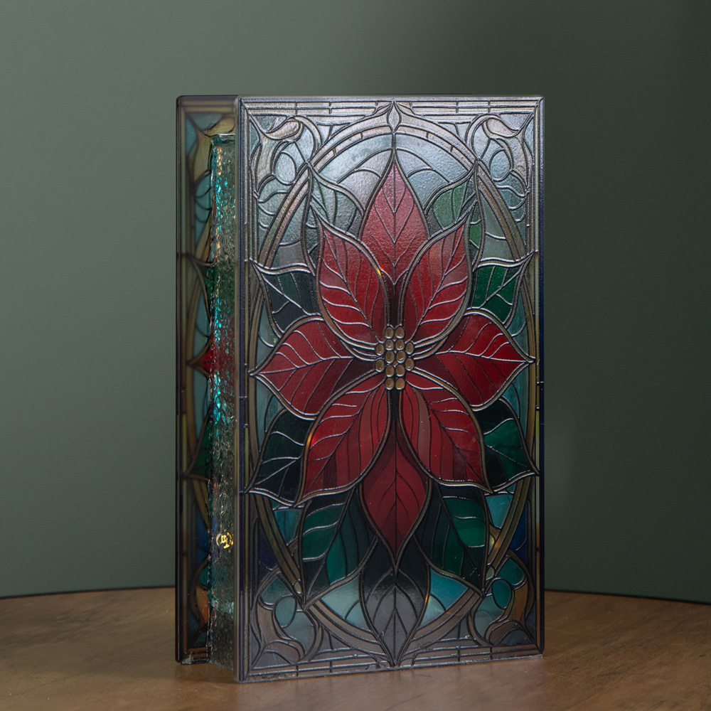 Samuel Alexander Warm White LED Double Sided Stained Glass Light Up Poinsettia Decoration Image 3