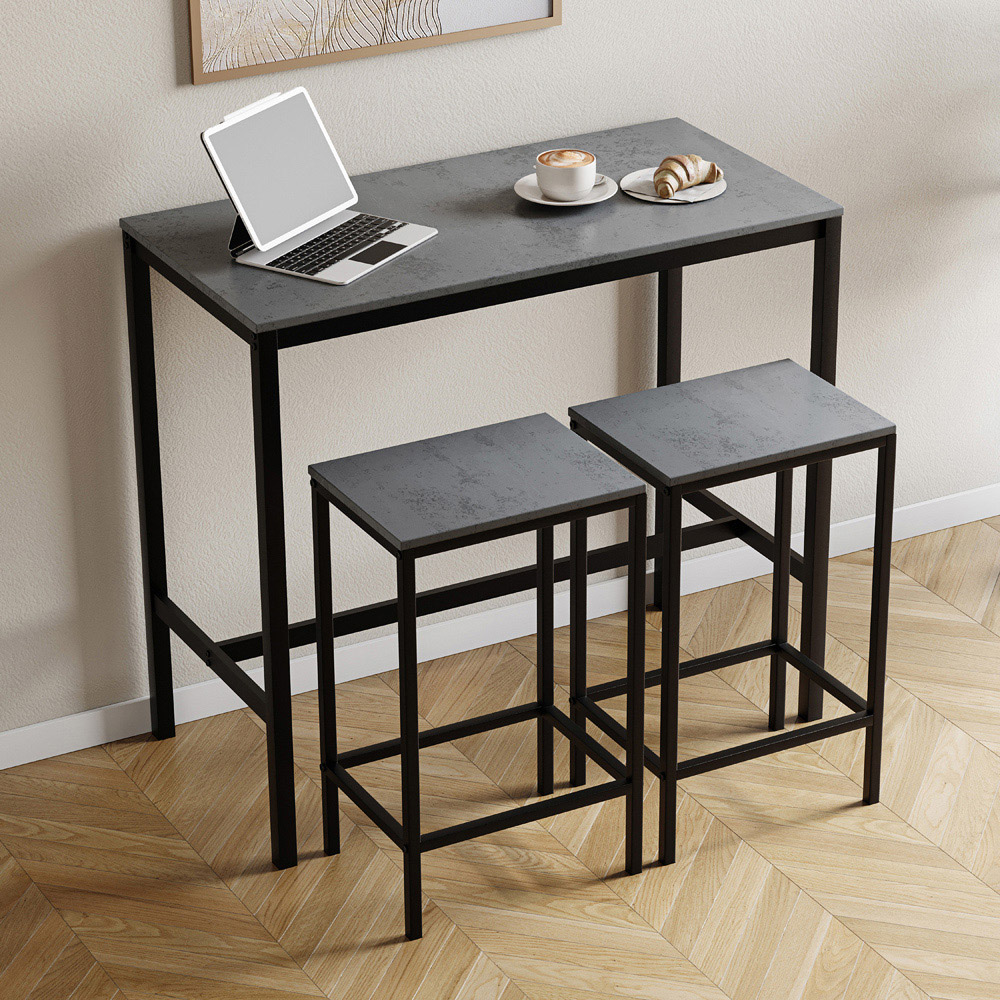 VIDA DESIGNS Roslyn 2 Seater Metal Frame Breakfast Table Set Concrete Grey Image 2