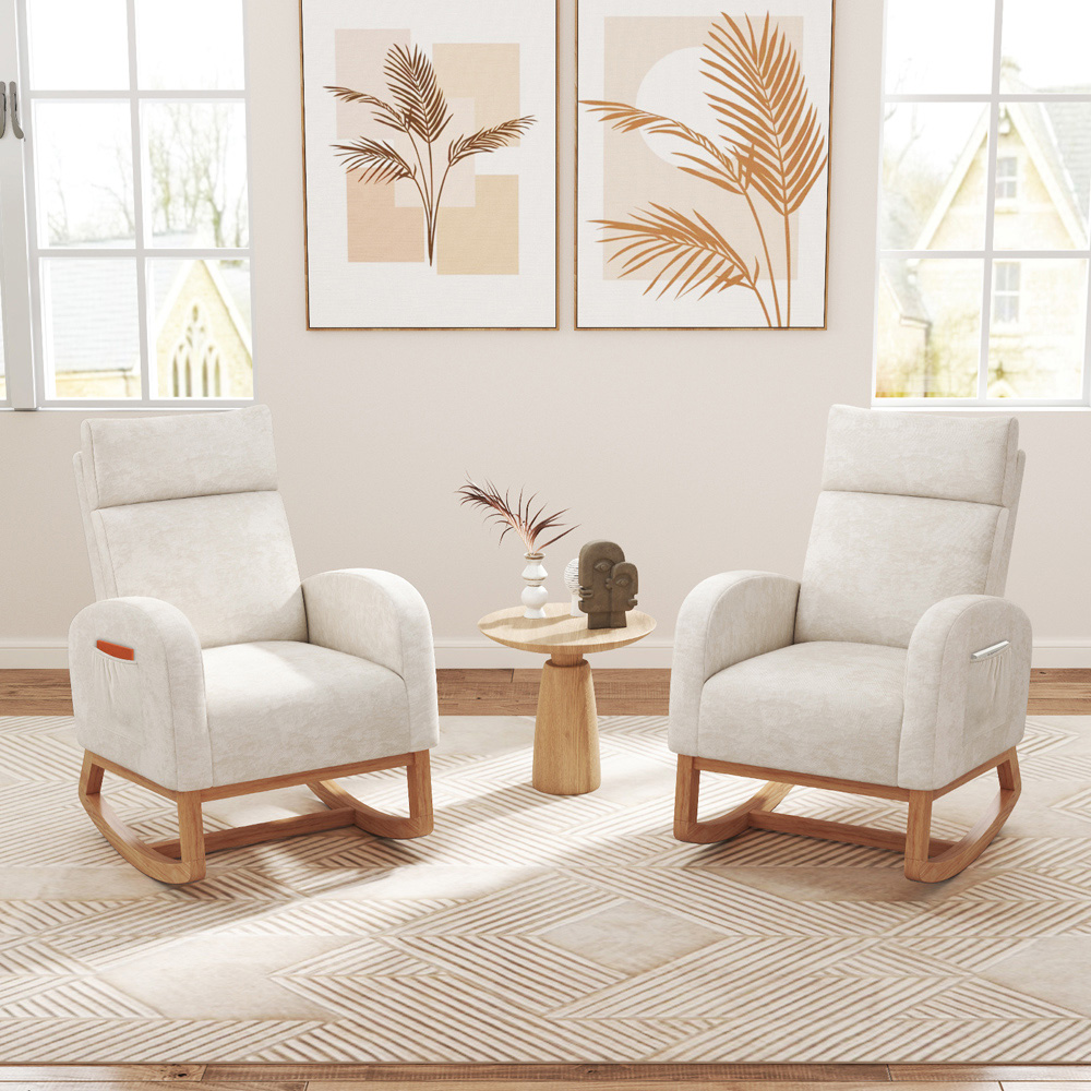 Costway Beige Upholstered Chenille Nursery Rocking Chair Image 4