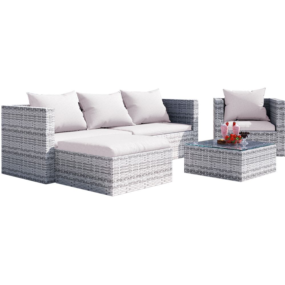 Rattrix 5 Seater Grey Rattan Modular Garden Corner Sofa Set with Cushion Image 2