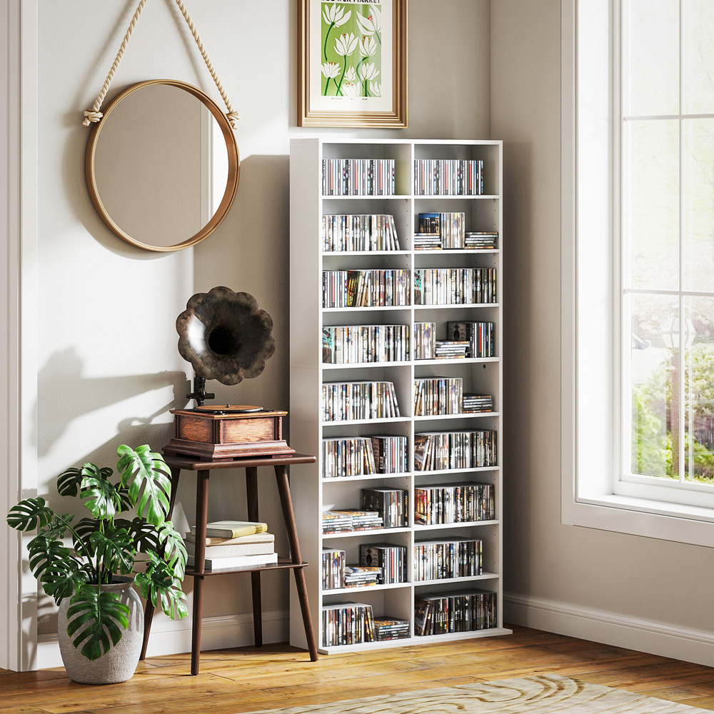 HOMCOM 18 Shelf White DVD and CD Media Storage Unit Image 3