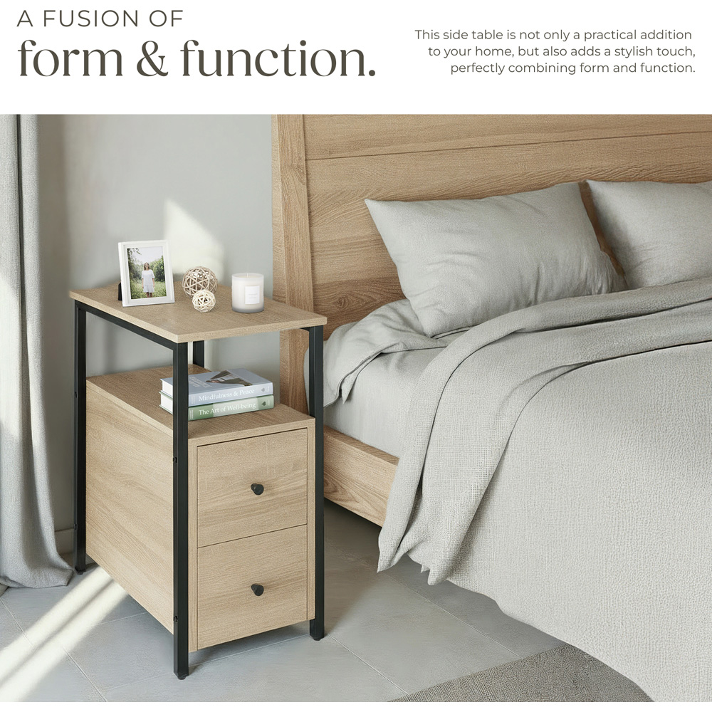 tectake Tullamore 2 Drawer Light Sonoma Oak Bedside Table Image 6