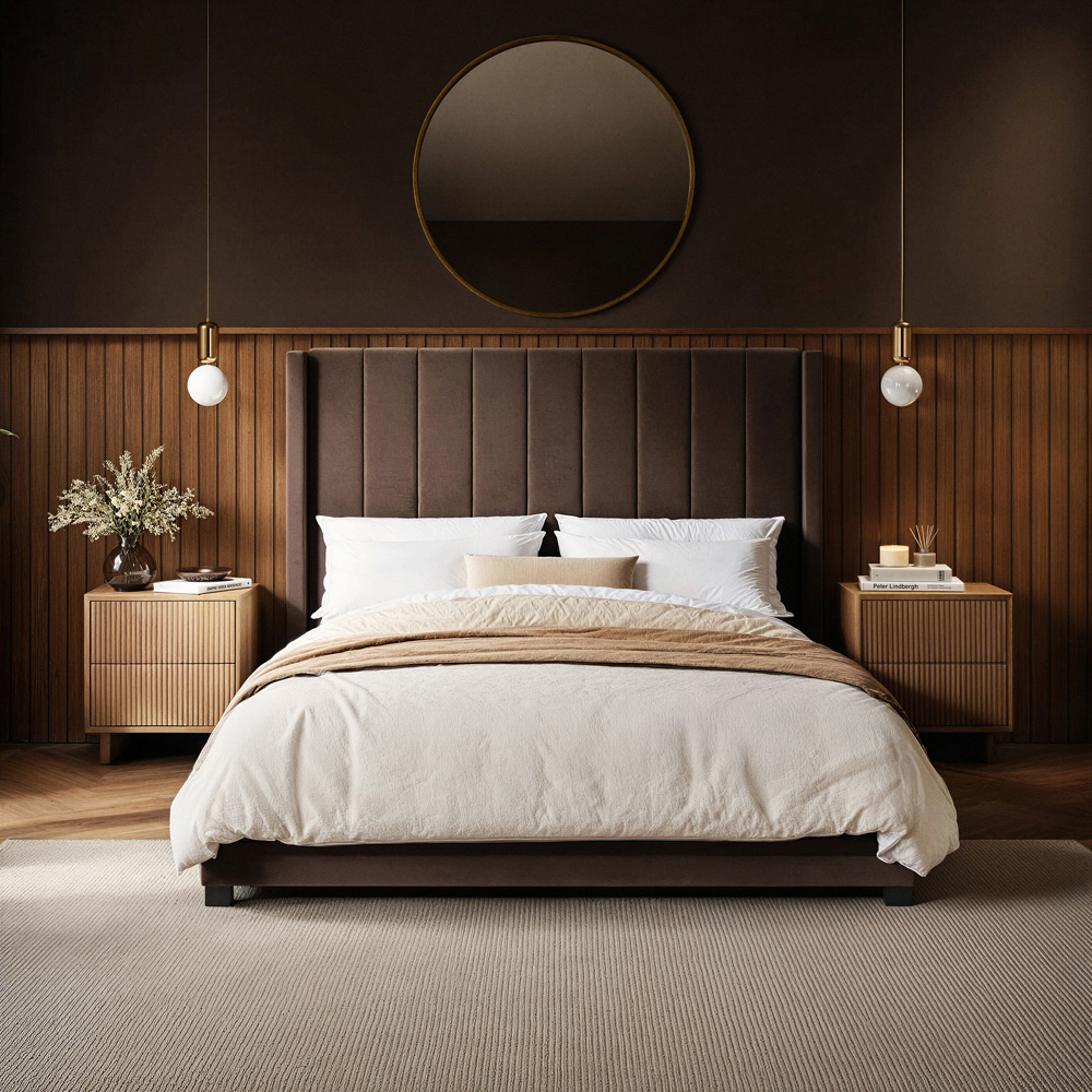 Flair Tiggy King Size Chocolate Velvet Lift-Up Ottoman Bed with Winged Headboard Image 5