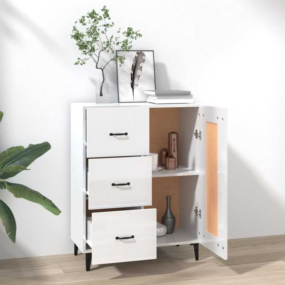 vidaXL Single Door 3 Drawer High Gloss White Sideboard Image 8