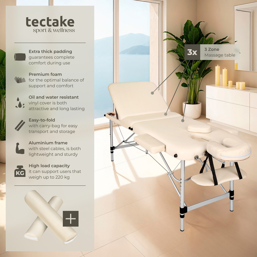 tectake Beige Aluminium Frame Foldable Massage Table with Bolsters and Carry Bag Image 7