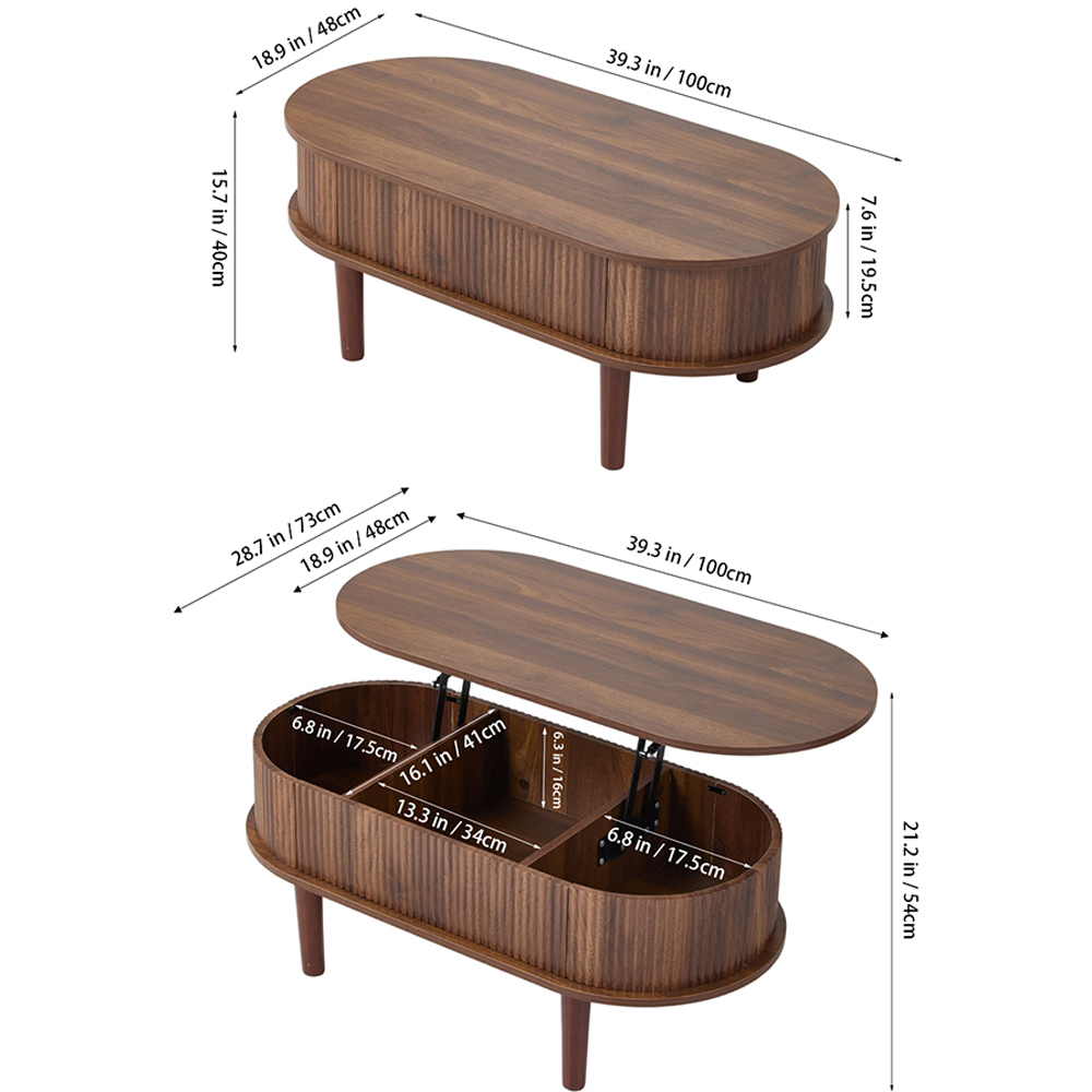 Living and Home Walnut Wooden Lift Top Storage Coffee Table Image 8