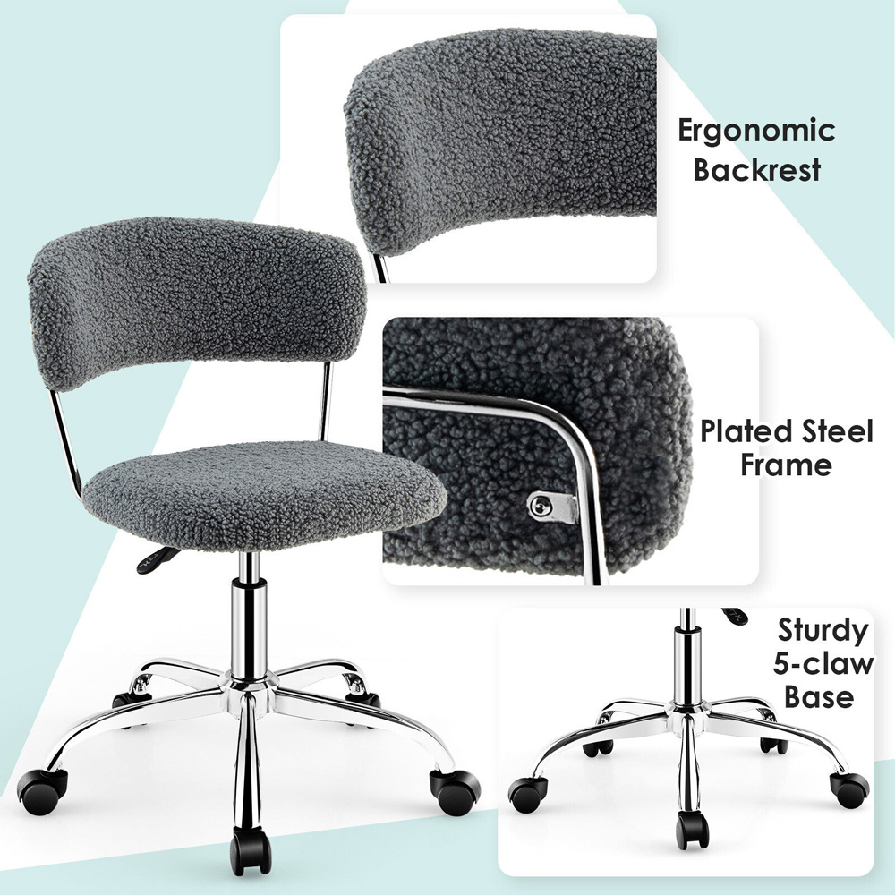 Costway Grey Faux Fur Office Chair Image 8
