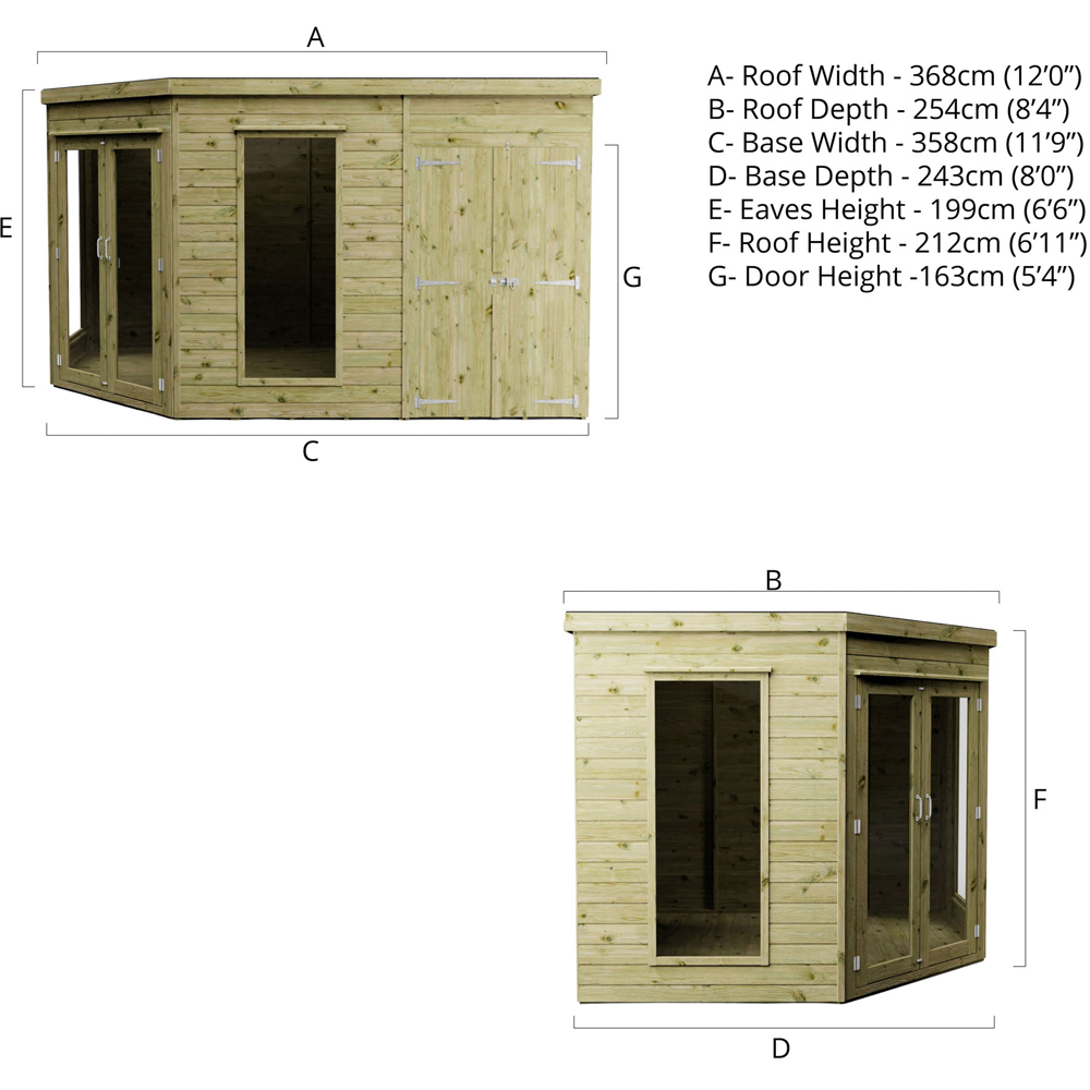 Mercia Corner Summerhouse with Side Shed 8 x 12ft Image 9