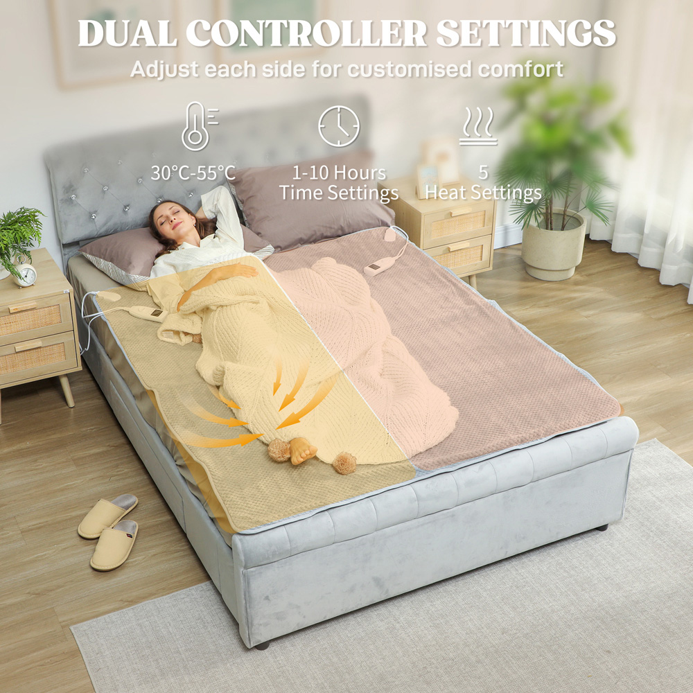 HOMCOM Grey Ultra Soft Velvet Electric Blanket Image 5