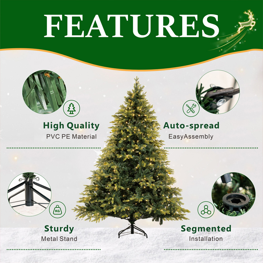 Abrihome 430 Warm White LED Pre-Lit Artificial Christmas Tree with 1250 Mixed Tips 7ft Image 7