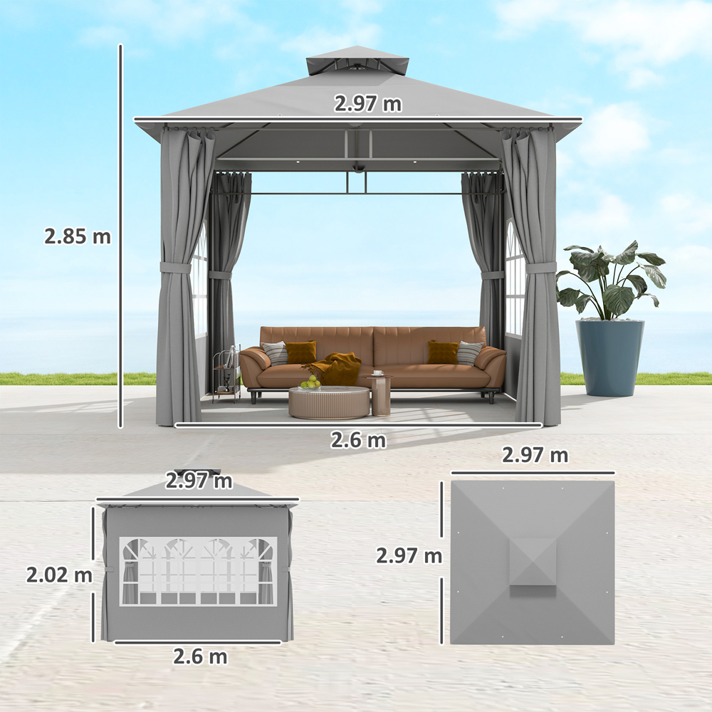 Outsunny 3 x 3m 2 Tier Light Grey Canopy Garden Gazebo Image 9
