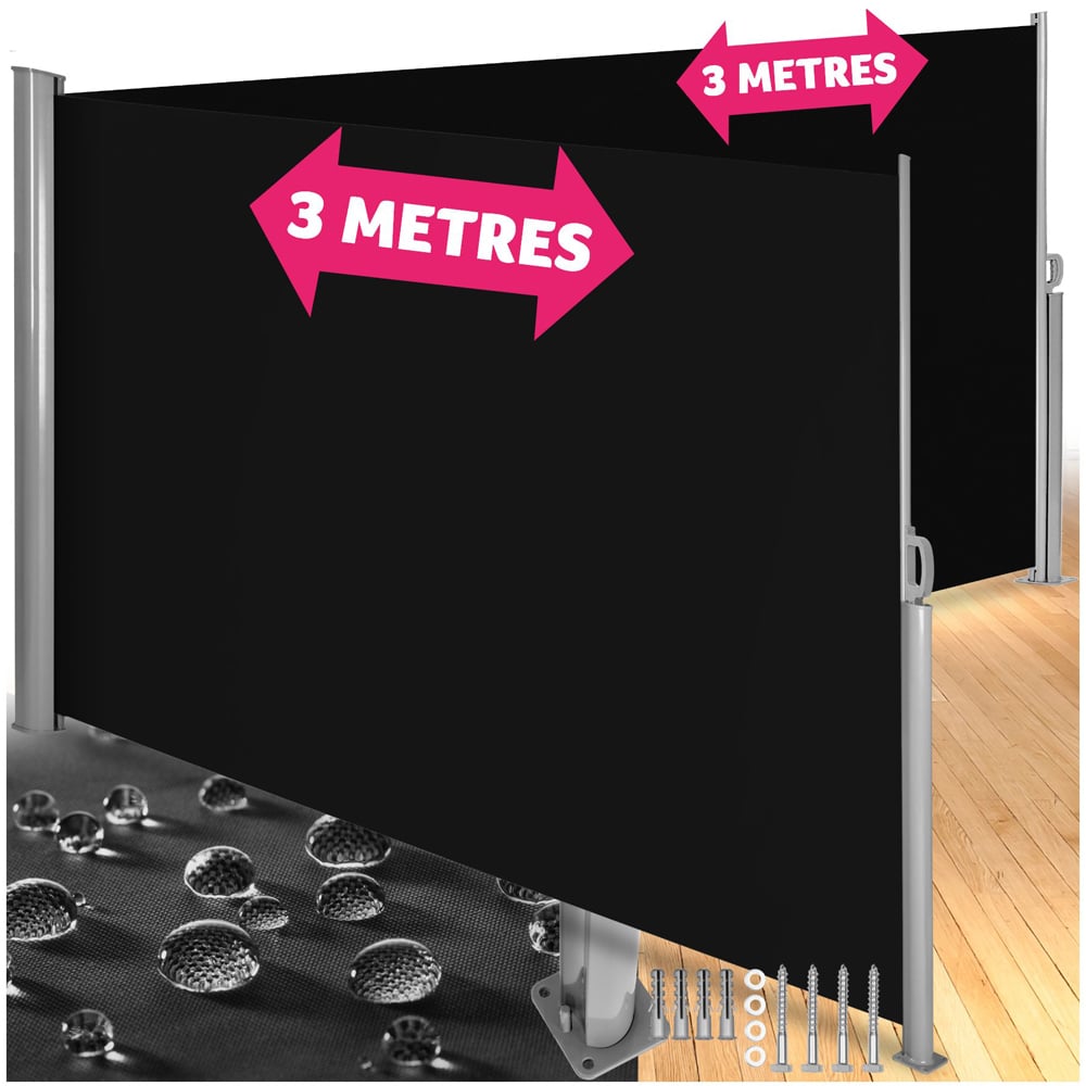 tectake Black Double Sided Retractable Side Awning 2 x 6m Image 2