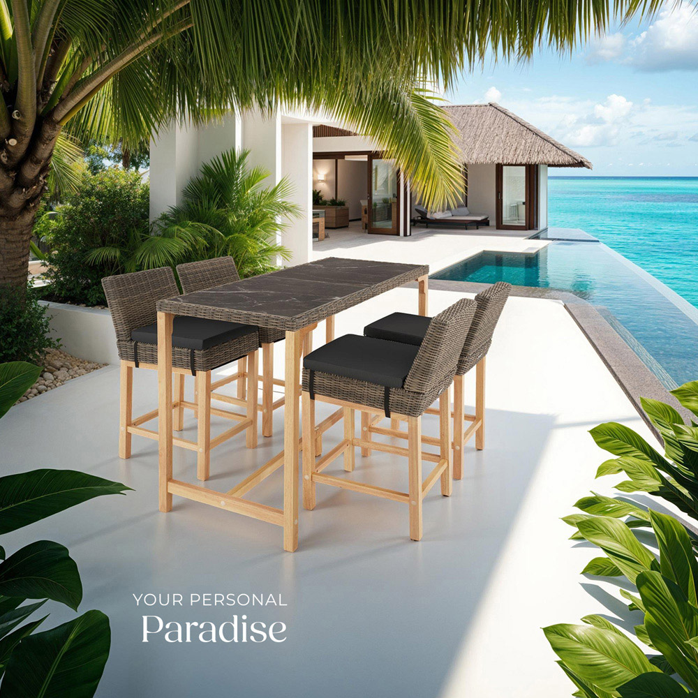 tectake Lovas Latina 4 Seater Poly Rattan Garden Bar Dining Table Nature Image 8