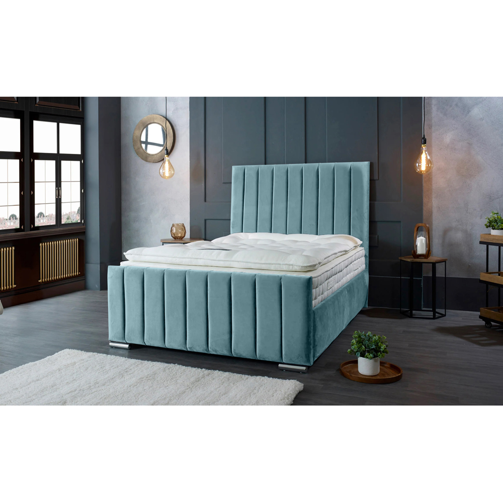 Eleganza Home Redding King Size Duck Egg Plush Velvet Bed Frame with Headboard Image 5
