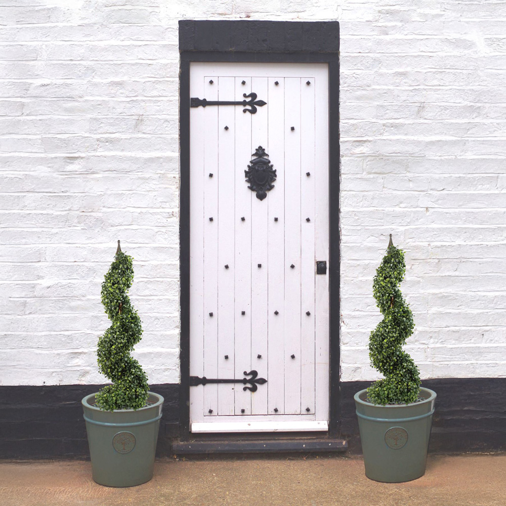 Leaf Boxwood Topiary Tall Artificial Spiral Tree Tower with Metal Top Image 2