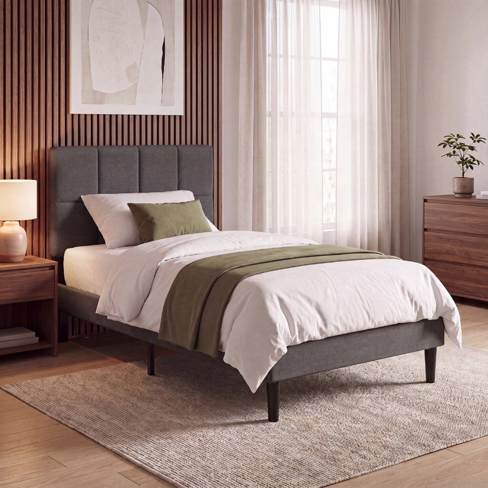 VIDA DESIGNS Velmora Single Dark Grey Linen Fabric Bed with Memory Foam Bonnell Spring Mattress Image 8