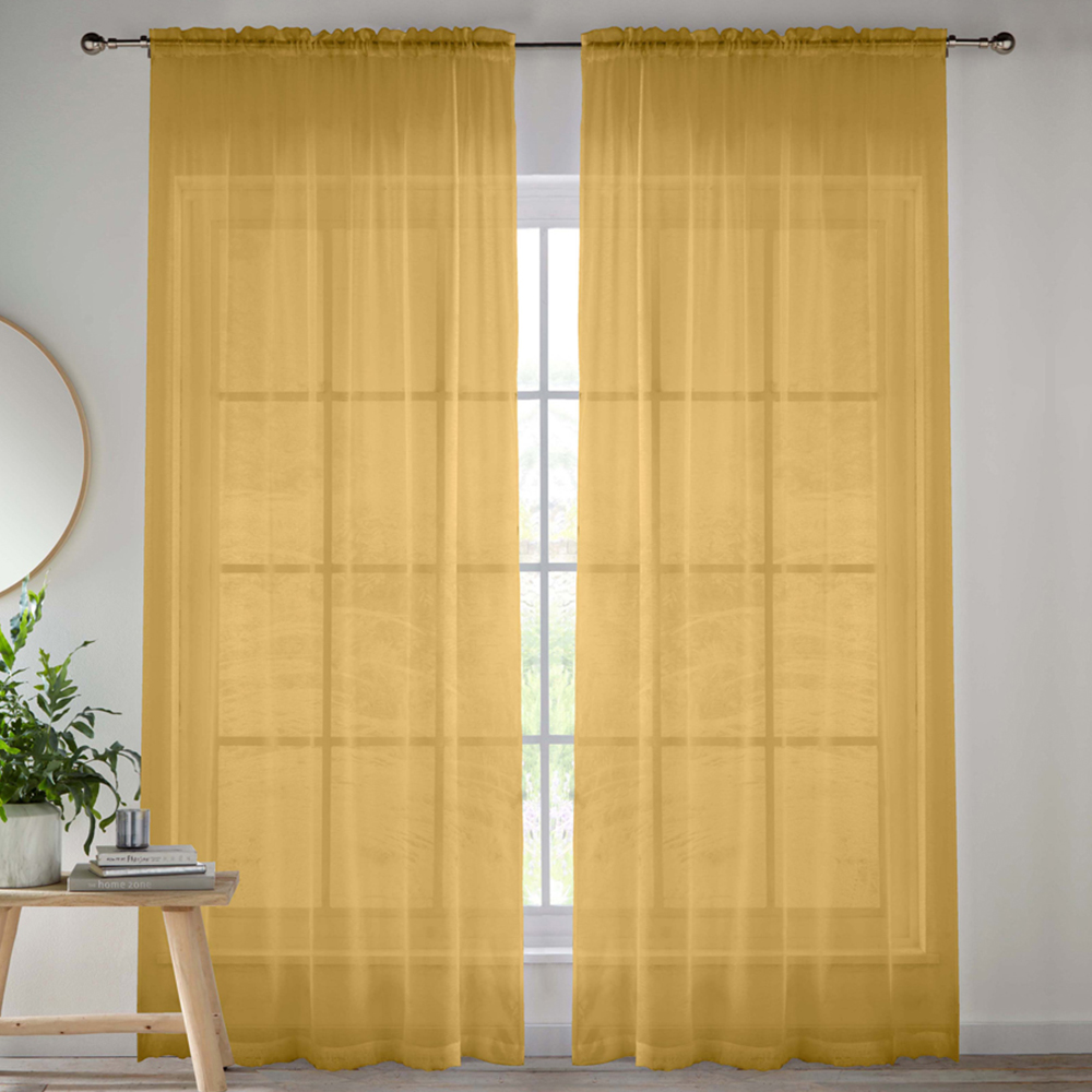 Tyrone Textiles Crystal Gold Plain Sheer Voile Panel Curtain 145 x 137cm Image 1