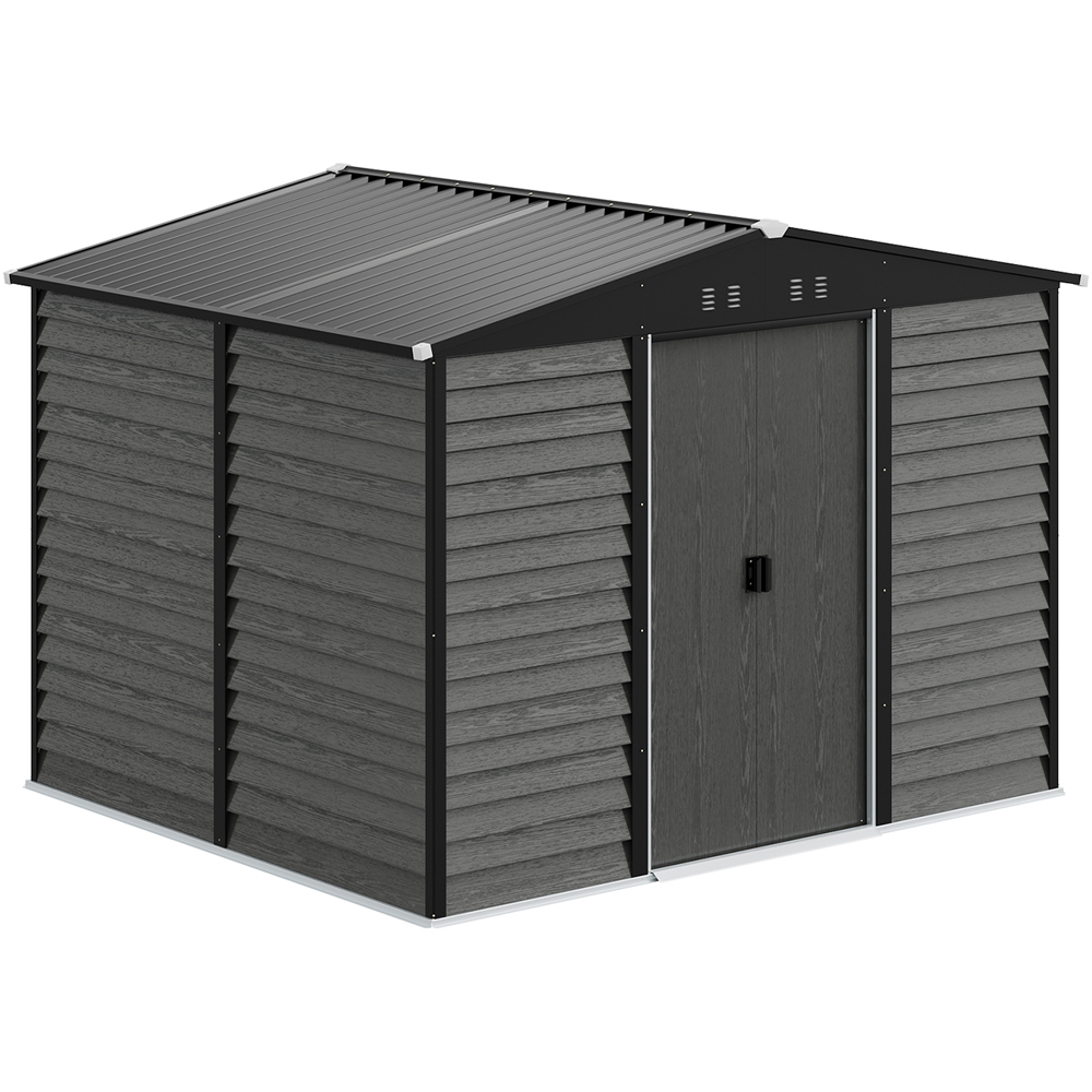 Living and Home 10 x 8ft Grey Wood Grain Apex Garden Storage Shed with Foundation Image 1