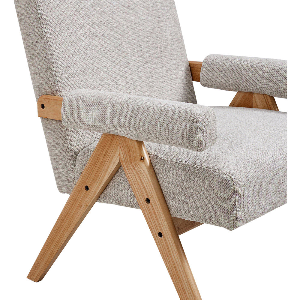 Living and Home Beige Linen Upholstered Wooden Armchair Image 7