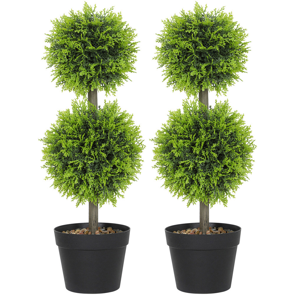 HOMCOM Topiary Cypress Ball Artificial Plant Pot with Pebbles 60cm 2 Pack Image 1
