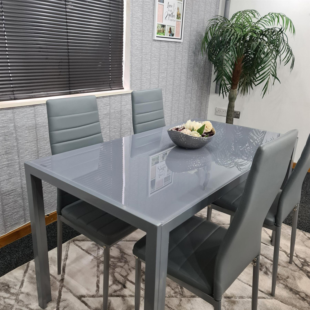 Kosy Koala 4 Seater Glass and Faux Leather Dining Set Grey Image 5