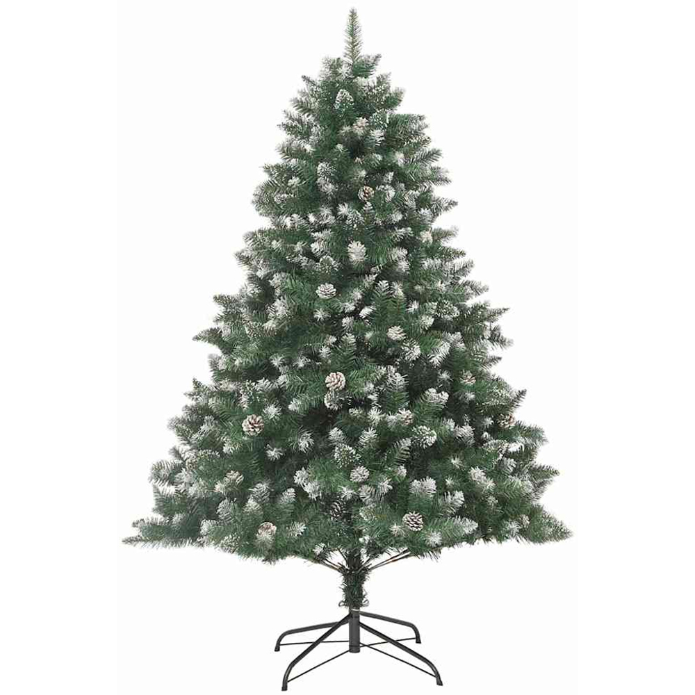 vidaXL Pre-Lit White Baubles Green Artificial Snow Tipped Christmas Tree 8ft Image 5