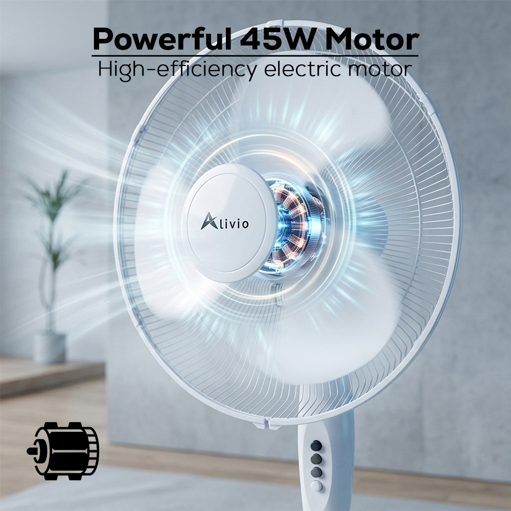 Alivio White 3 Blade Quiet Adjustable Oscillating Pedestal Floor Fan 45W Image 4