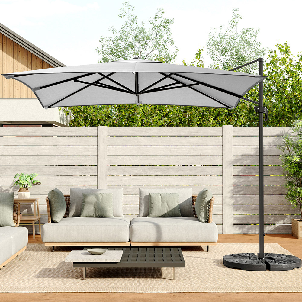 Living and Home Light Grey Square Rotatable Crank Cantilever Parasol with Fan-Shaped Base 3m Image 6