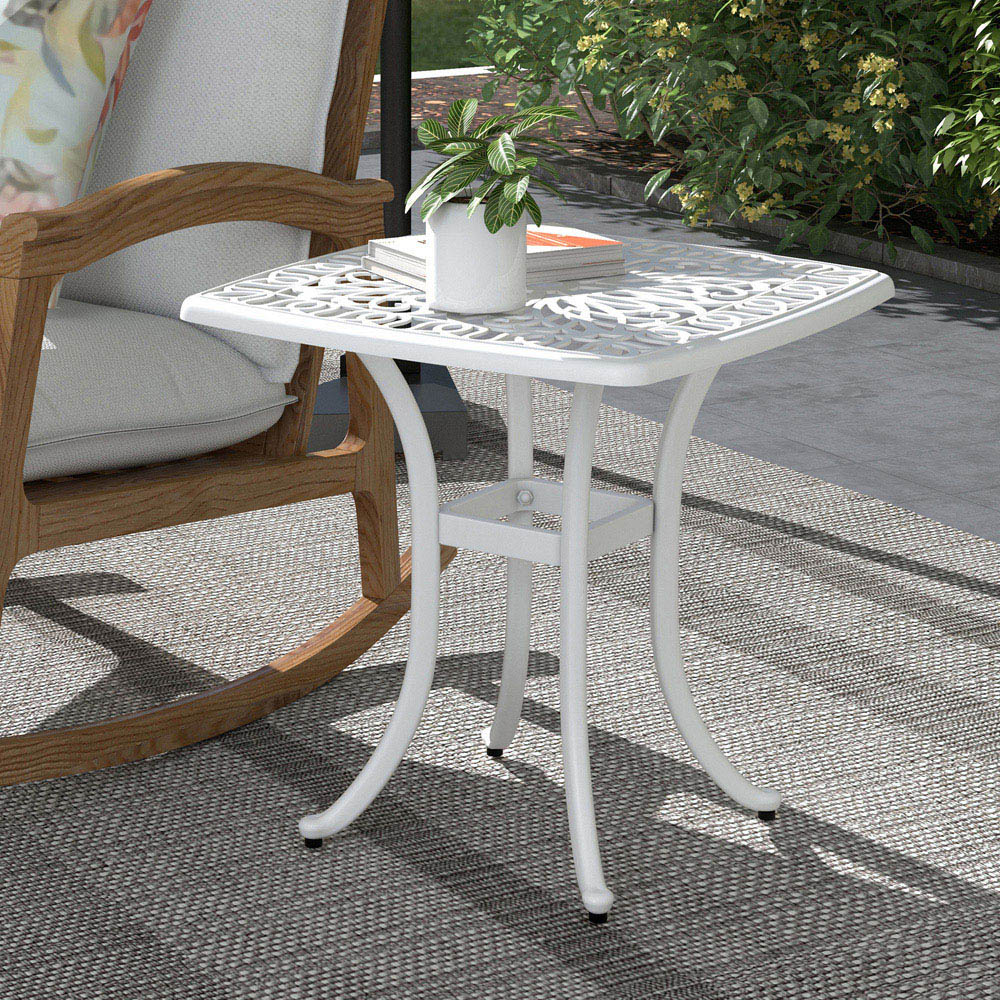 Outsunny Bistro Table with Umbrella Hole White Image 7