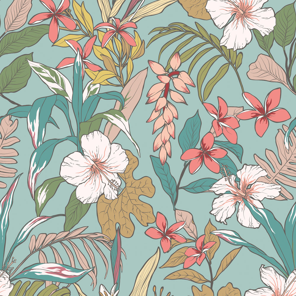 Hoopla Walls Oasis Coral and Teal Non Woven Wallpaper Image 1