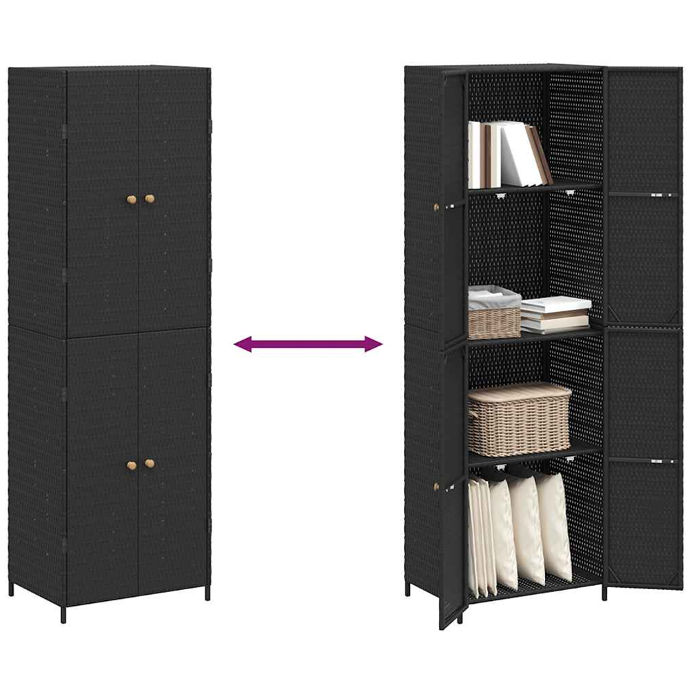 vidaXL 4 Shelf Black Polyrattan Garden Storage Cabinet Image 5