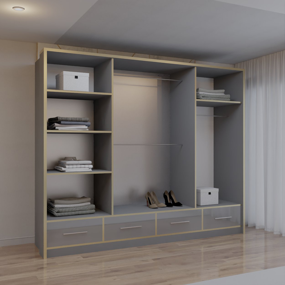 Sliding Wardrobes 4U 2 Sliding Door Grey Modern Wide High Gloss Mirrored Wardrobe Image 4