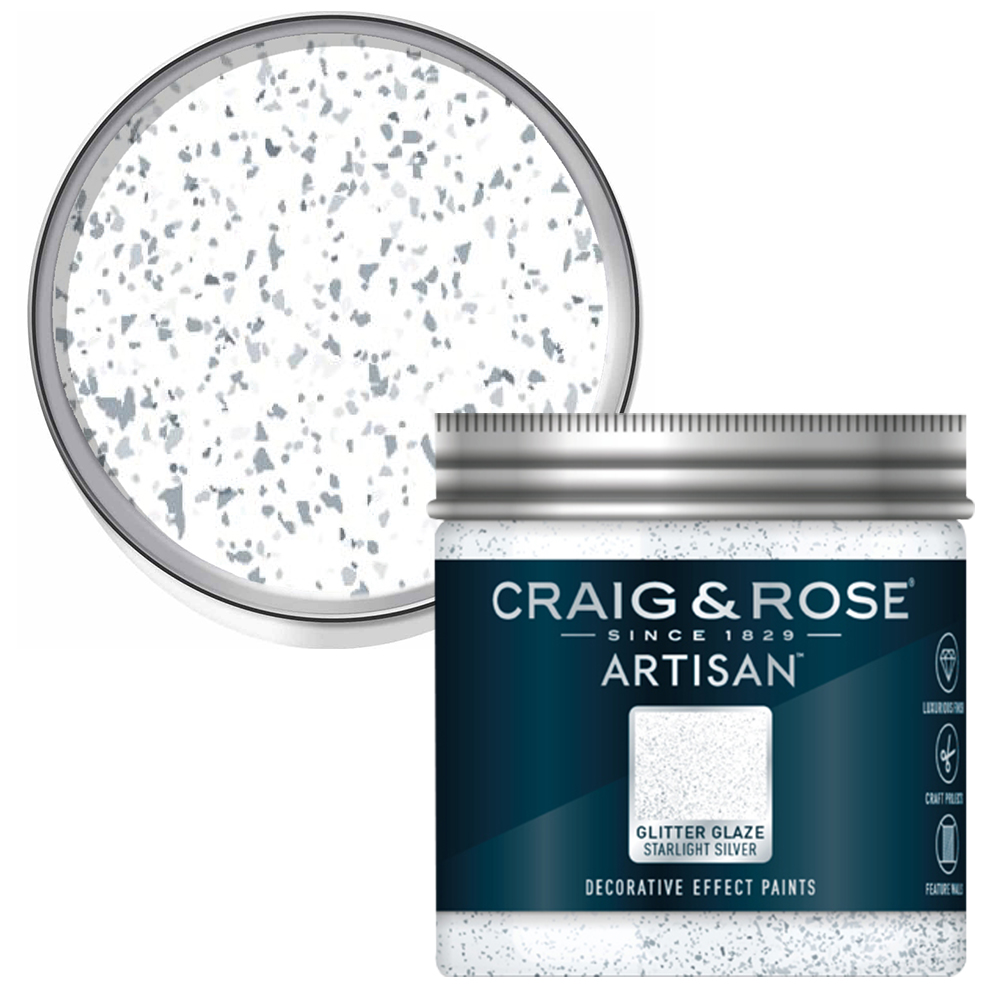 Craig & Rose Artisan Walls & Ceilings Glitter Glaze Starlight Silver Paint 300ml Image 1