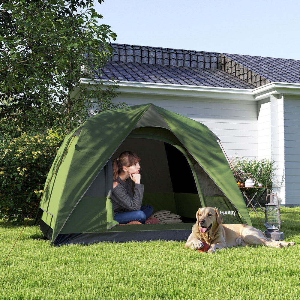 Outsunny 3-4 Person Waterproof Camping Tent Olive Green and Grey Image 2