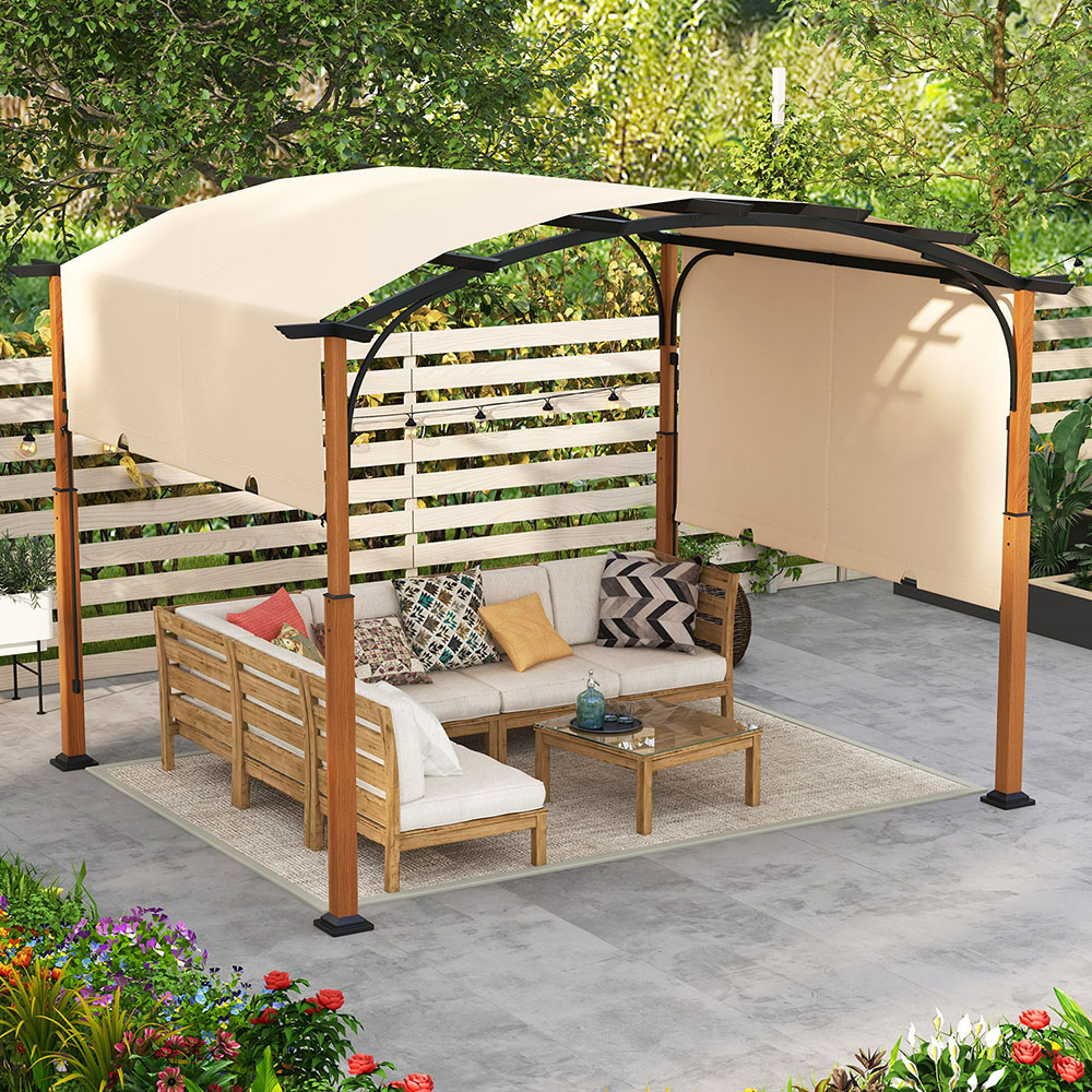 Costway 3 x 3.6m Beige Arched Retractable Pergola with Canopy Image 1