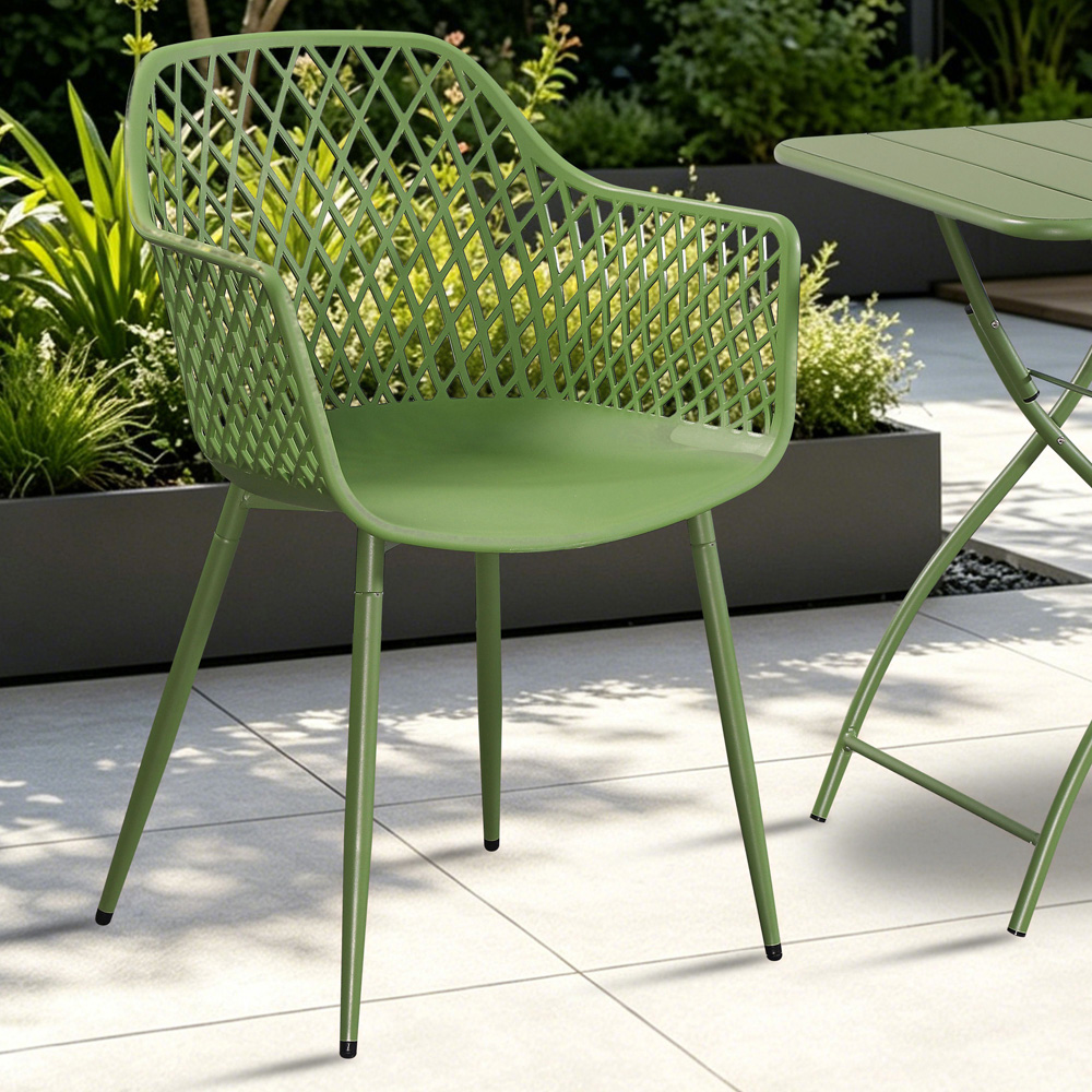 Core Products Set of 2 Moss Green Lattice Back Design Garden Bistro Armchair Image 4